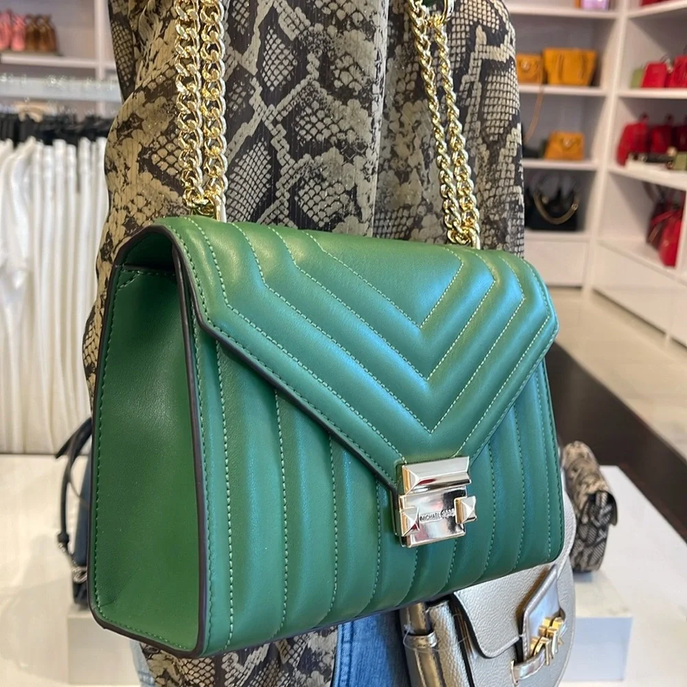 Michael Kors Whitney Medium Flap Chain Shoulder Bag  Fern Green  NWT